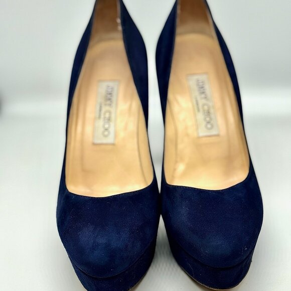 Jimmy Choo Cosmic Navy Suede Platform Pumps | Size 6.5 - Picture 2 of 4